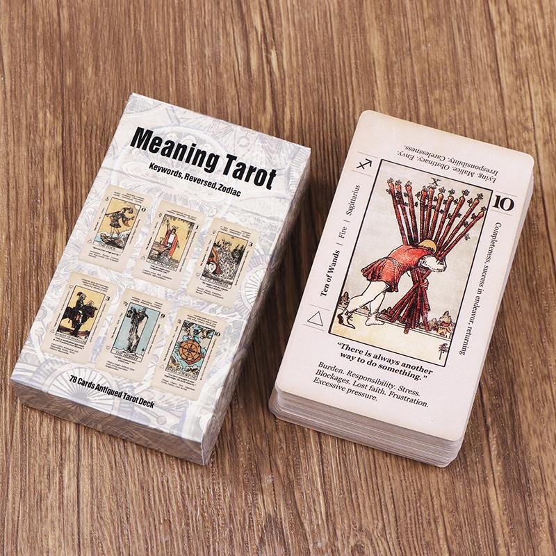 Tarot Card With Meaning On Them Beginner Tarot Keyword Antiqued Tarot Deck Learn Tarot In English 78 Cards Reversed