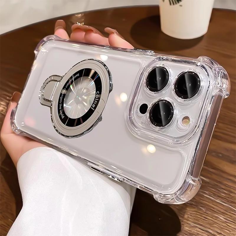 

Plating Transparent Phone Case For iPhone 17 Pro Max 14 15 Plus Air 11 12 13 16 Pro For Magsafe Magnetic Ring Stand Cover iPhone 14 Pro