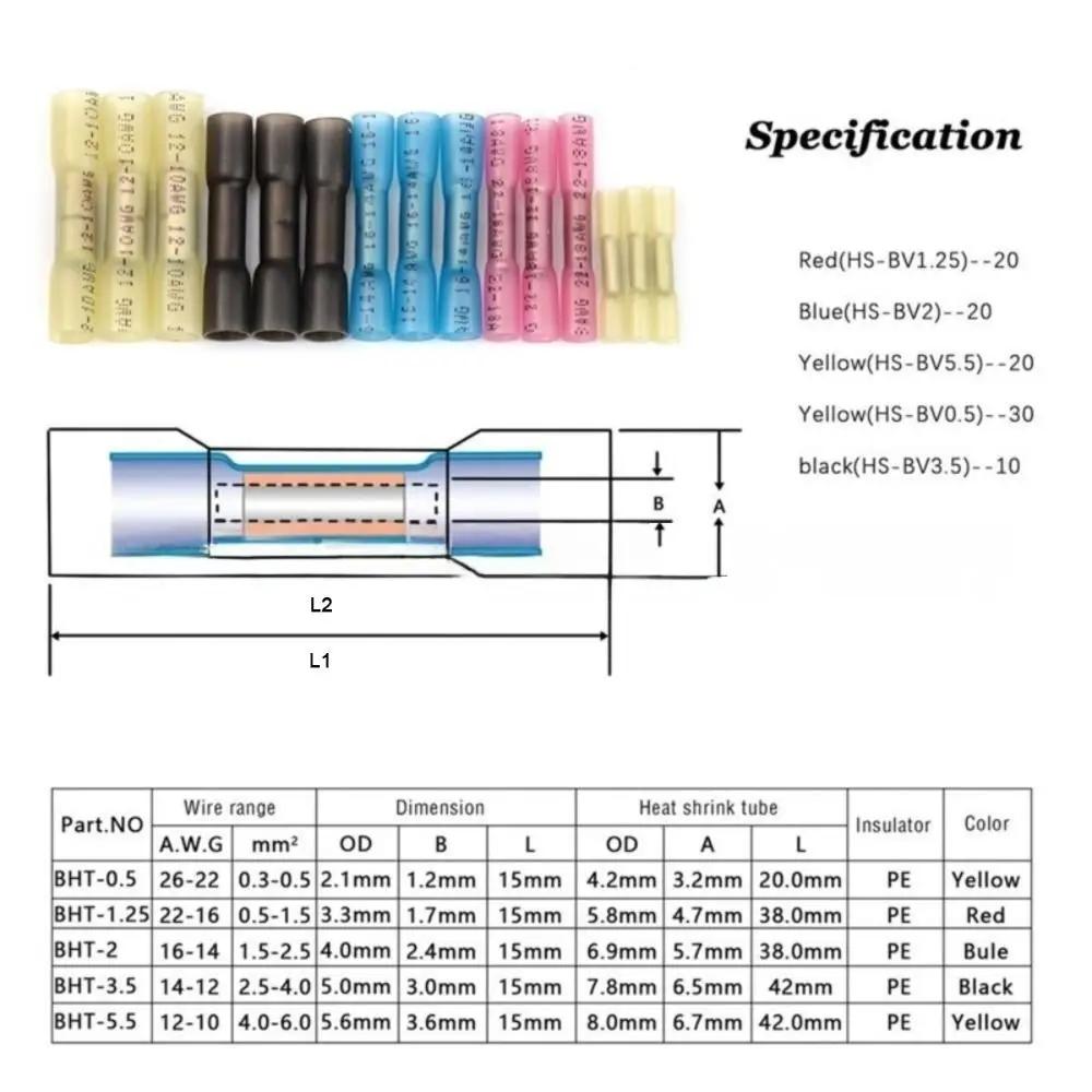 20PCS New AWG 26-10 Heat Shrink Butt Wire Connectors 0.3-6.0mm2 Waterproof Heat Shrink Connectors Insulated Universal Terminals