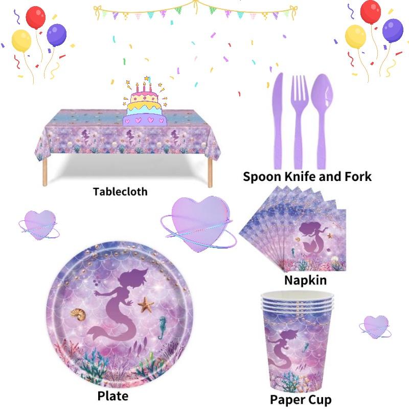 Theme Mermaid Party Paper Plates Tableware Set Childrens Birthday Decorations