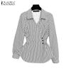ZANZEA Women Classic Collar Casual Long Sleeve Stripe Blouse
