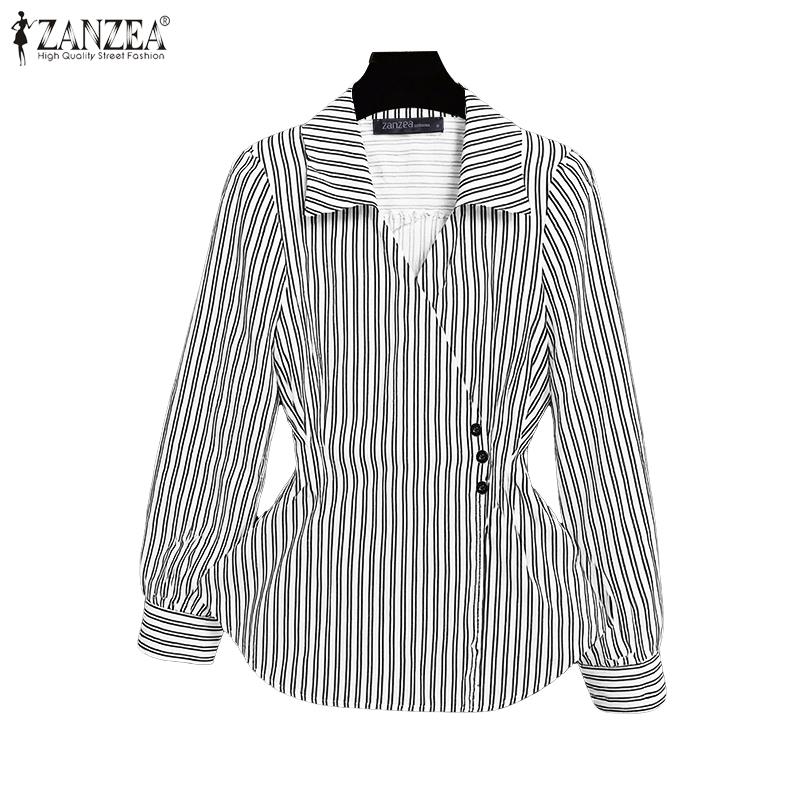 ZANZEA Women Classic Collar Casual Long Sleeve Stripe Blouse