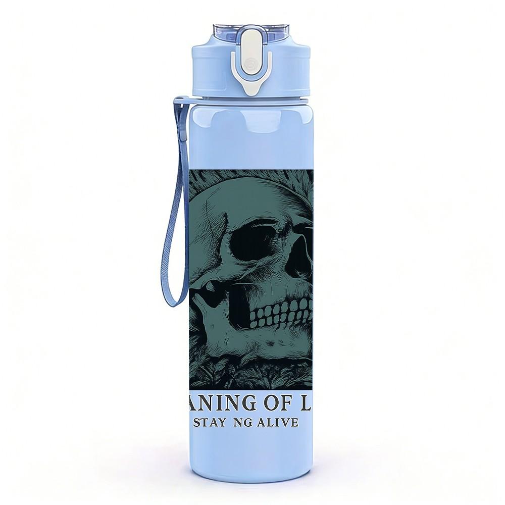 1PC Skull Meaning Of Life Print 750ml Color Plastic Sports Water Bottle Leakproof Flip Straw Lid Suitable for Sports Office Home Use