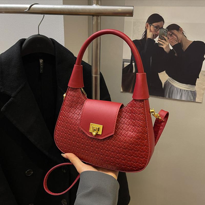 Simple Casual Fashionable Crossbody Tote Bag Vintage Half Moon Design Solid Color For Women Underarm Hobo Bag CLE