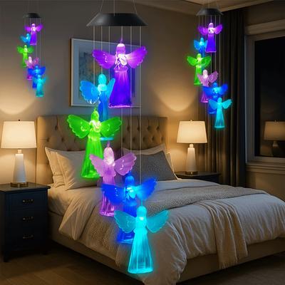 Beautiful Hanging Solar Angel Wind Chime Colorful Decorative Wind Chimes Light ABS Color Changing Wind Chime Garden Landscape