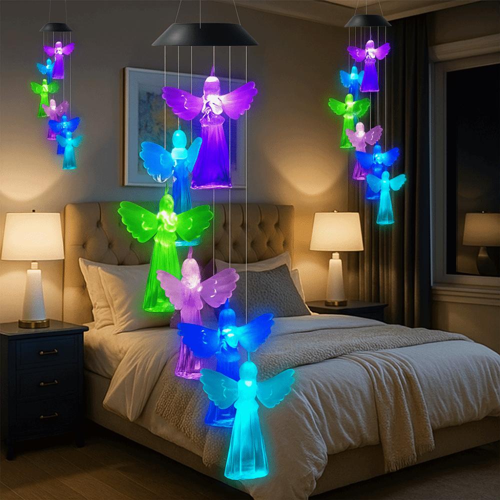 Beautiful Hanging Solar Angel Wind Chime Decorative Colorful LED Wind Chime ABS Wishing Bottle Light Outdoor Decor