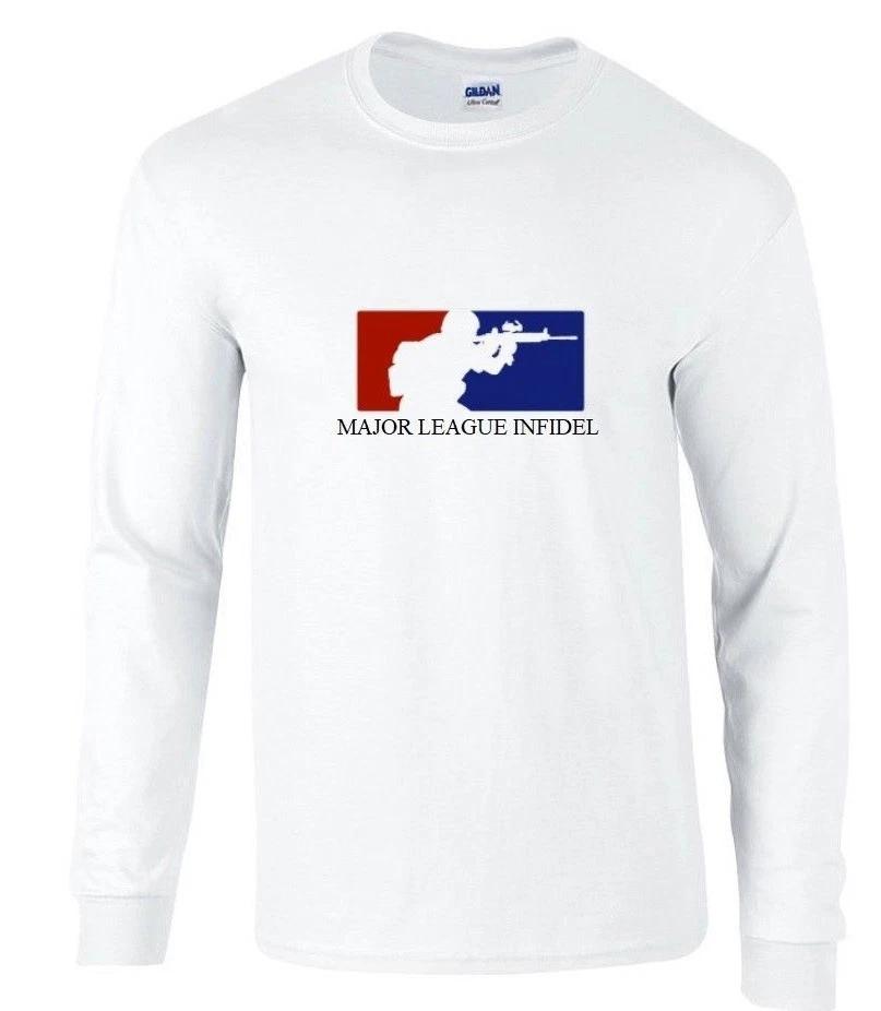 Major League Infidel Red Blue Logo Trump Christian Long Sleeve T-Shirt M