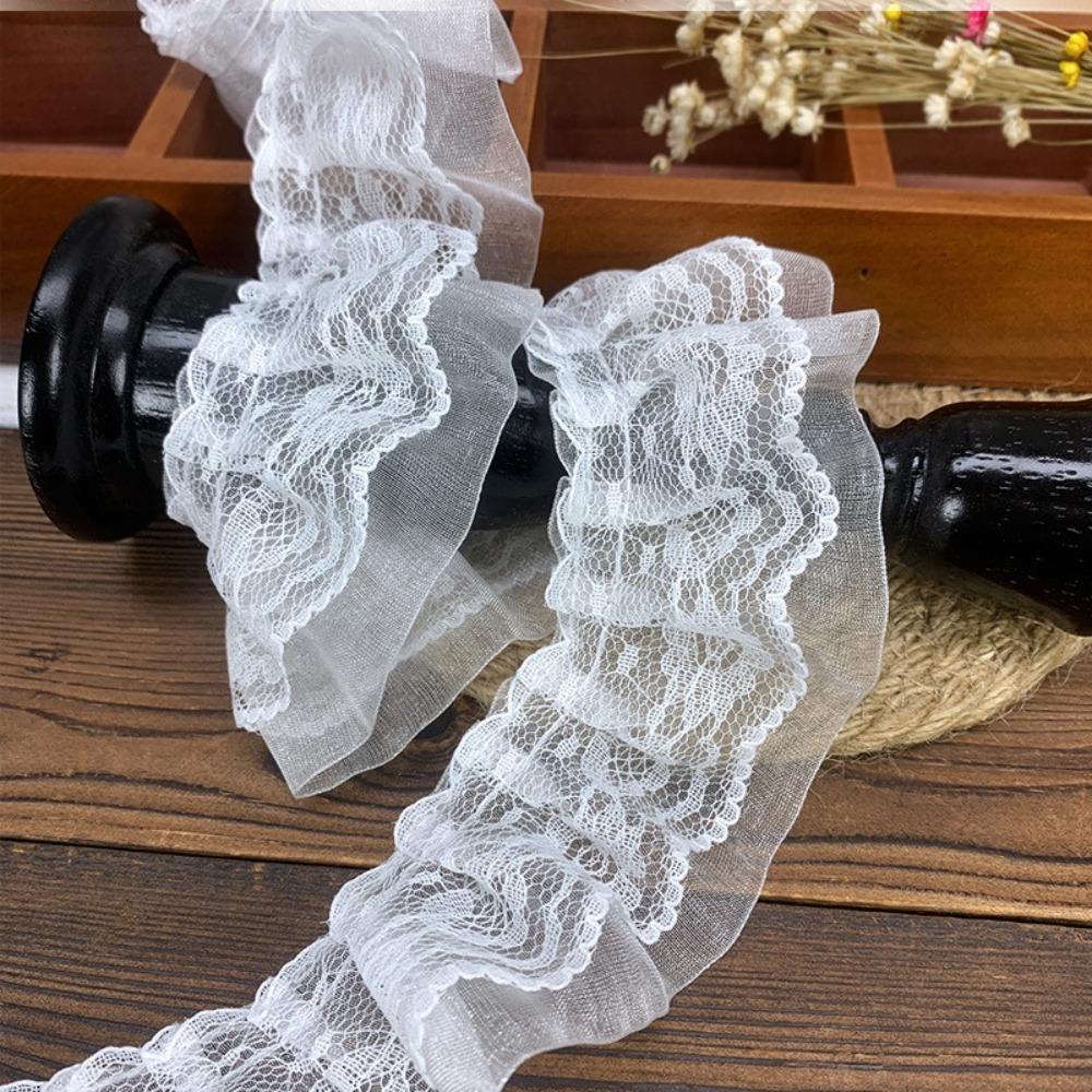 5CM Wide Pleated Lace Trim Double Layers Ruffled Trim Fabric Dress Collar Cuffs Edge Decoration
