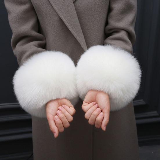 1 Paire de Manchon en Fausse Fourrure Fluffy Couleur Unie Épais et Chaud Hiver
