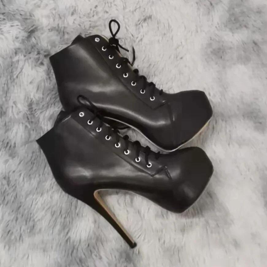 Autumn Winter Platform Ankle Boots For Women Sexy Round Toe Pumps Lace-Up Runway Female Shoes Buckle Strap Pole Dance High Heels