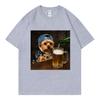 Yorkie Drinking Beer Funny Meme Graphic T Shirts Summer Casual  Short Sleeve T-shirtWomen Fashion O-Neck T-shirt