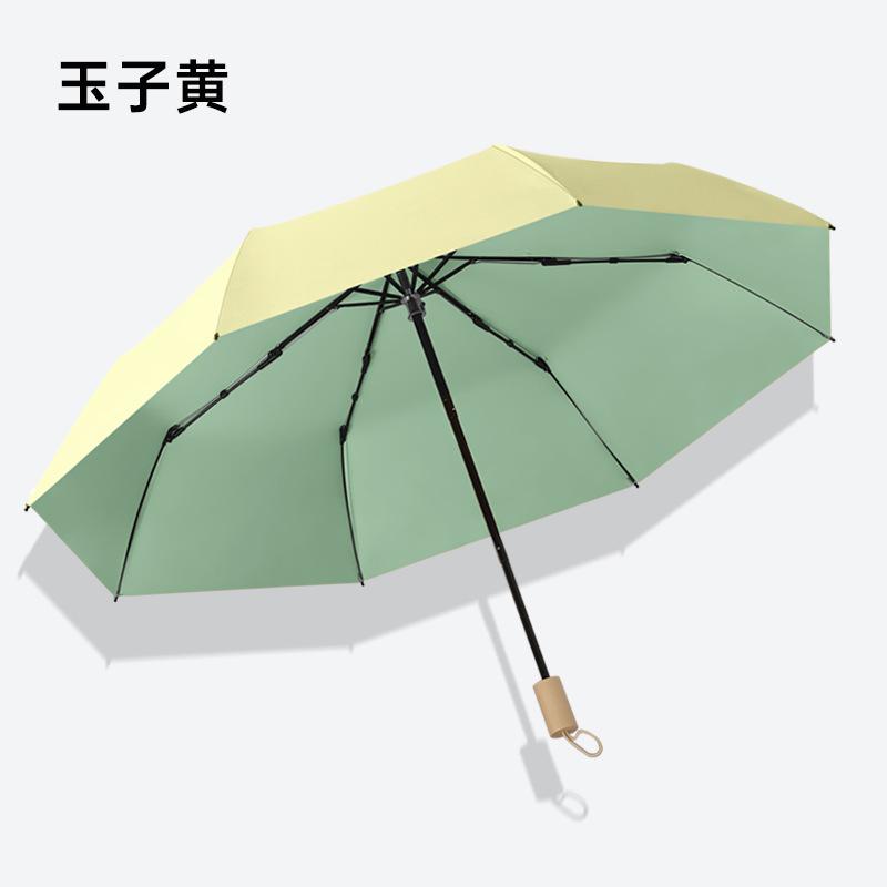 New three-fold 16-bone hand open color glue umbrella solid wood handle parasol sun umbrella