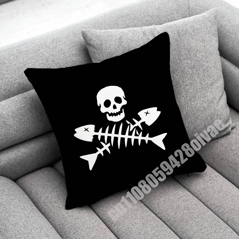 Fish Cat Skull Pirate Jack Rackham Jolly Roger Throw Pillow Case For Decoration 40Cm 45X45Cm Square Bedroom Pillowcase Cover