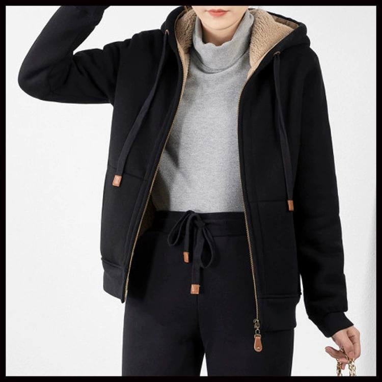 Dámská trendy podzimní a zimní tepláková souprava s kapucí ze silného sametu, dámská zimní ležérní sportovní dvoudílná souprava