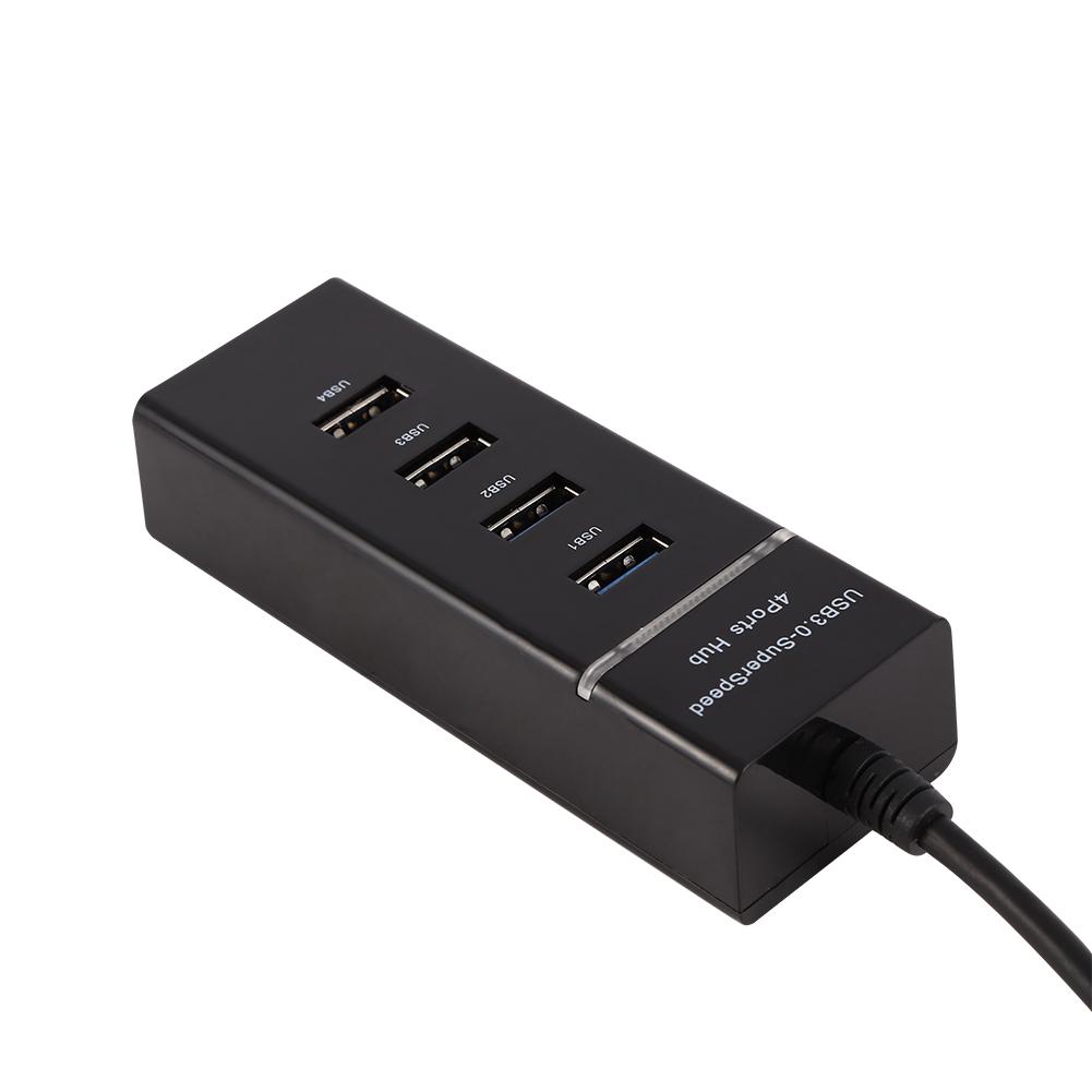 High Speed 4 Port USB 3.0 Hub Converter Adapter Portable Extender for Macbook Card Reader Black