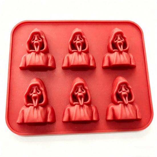 

6 Cavity Skull Silicone Ice Tray Mold Easy Release Ice Cube Tray Screaming Ghost Face Non-Stick Ice Cube Making Tray for Kitchen And Bar Use красный