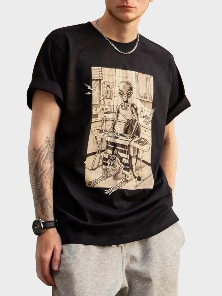 Oversized Black T-Shirt Alien UFO Aliens UFO Print