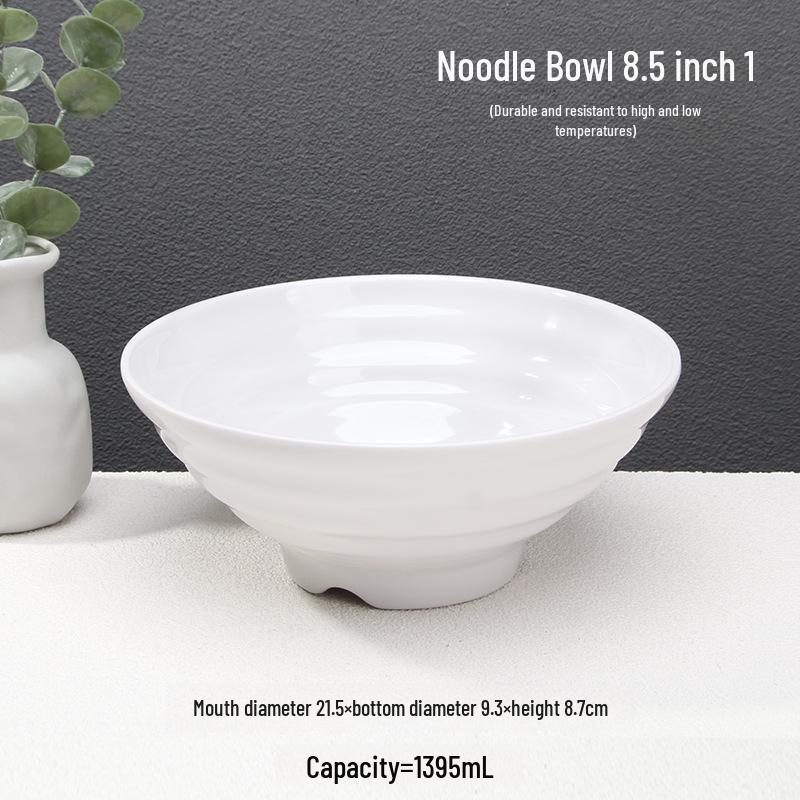 A5 White Melamine High-Temperature-Resistant Noodle and Soup Bowl, Ramen Bowl, Rice Noodle Roll Plate, Vegetable Plate.