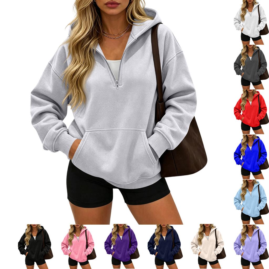 Women's Casual Half Zip Long Sleeve Hooded Sweatshirt for Daily Wear