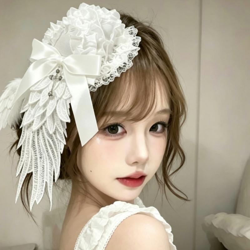 Lace Fascinator Hair Clip for Women Girl, Mini Hat Headpiece with Wing Design for Costume Parties, Stage Wear, Photoshoots