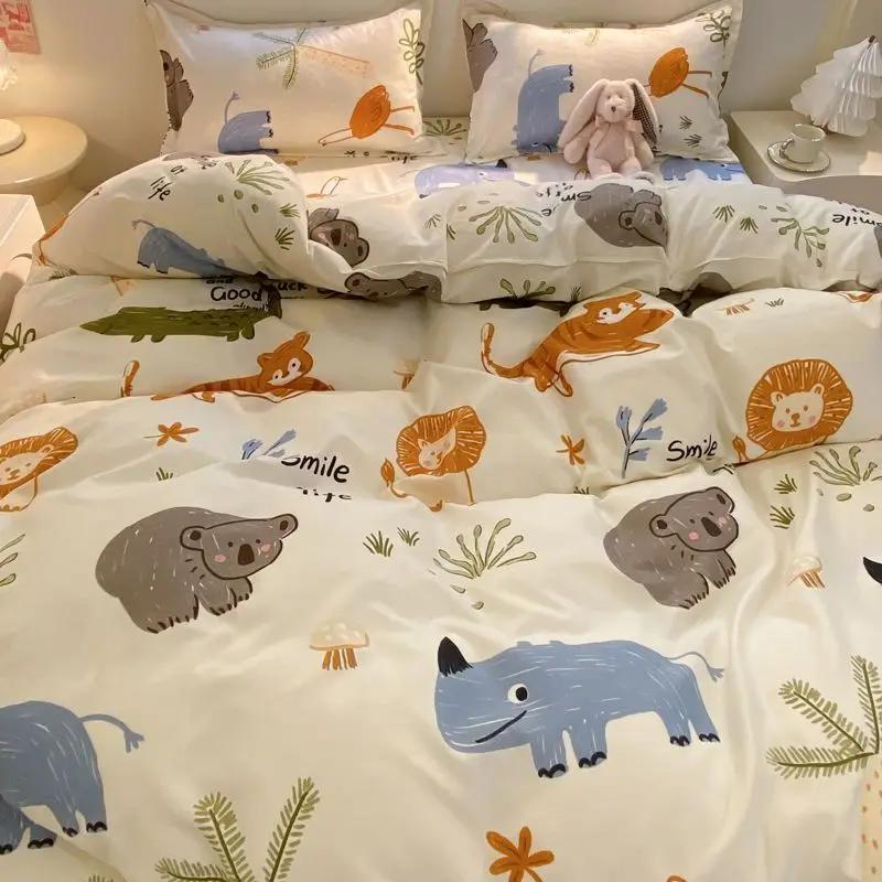 Girls Boys New Bed Linen Lucky Dog Bedding Set Cute Cartoon No Filler Twin Full Size Duvet Cover Flat Sheet Pillowcase Fashion