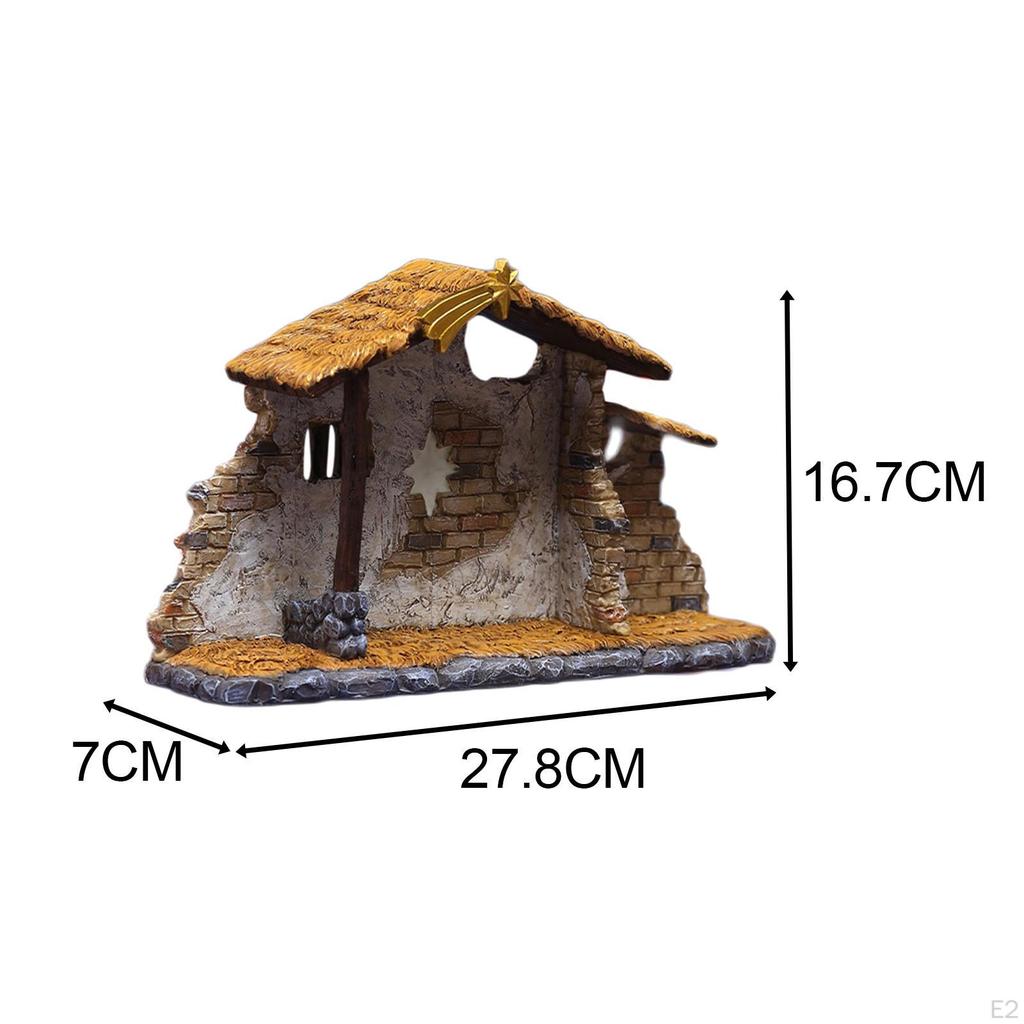 Miniature Nativity Shed Ornament, Scene Religious Crafts Resin Decorative for Christmas Decor Table