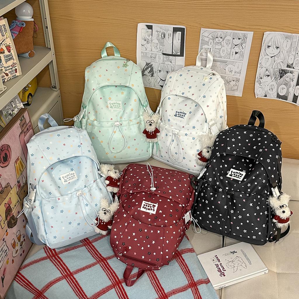 Schoolbag Backpack Korean Version Polka Dot Light Girl College Style Backpack Large Capacity Campus Class Large Capacity Student Schoolbag