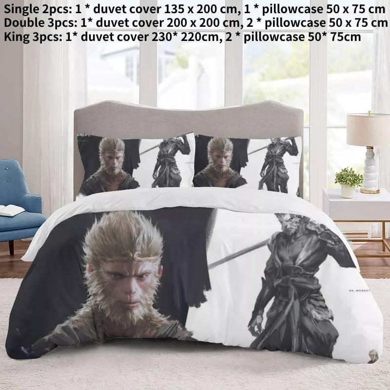 

Myth Black Wukong Game 3d Quilt Duvet Cover Bedding Set Pillowcase Double Single Style J,Single