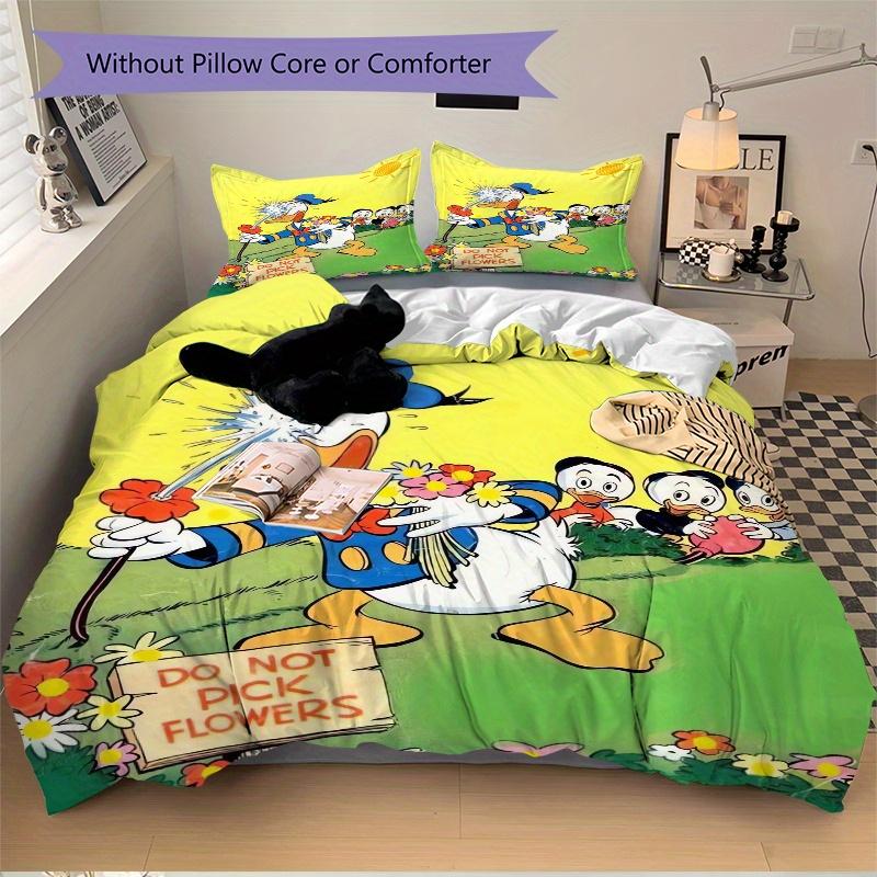 

3 шт. Постельное белье с принтом Дональда Дака, Включает 1 пододеяльник и 2 наволочки, Без наполнителя, Мягкое и удобное, Для дома, Спальни S088 135x200cm