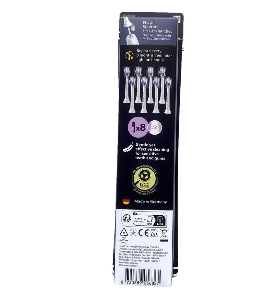 Philips Sonicare GentlePlus Sensitive White Replacement Pack of 8 Brushes, (HX6058/87)
