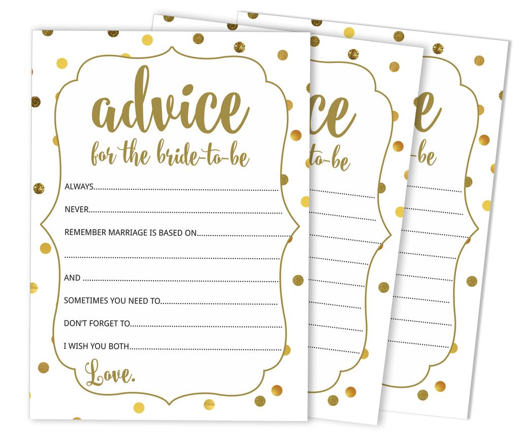 Inkdotpot Advice For The BrideA  CardsA  Set Of 50A  Gold ConfettiA  Bridal Shower Activity