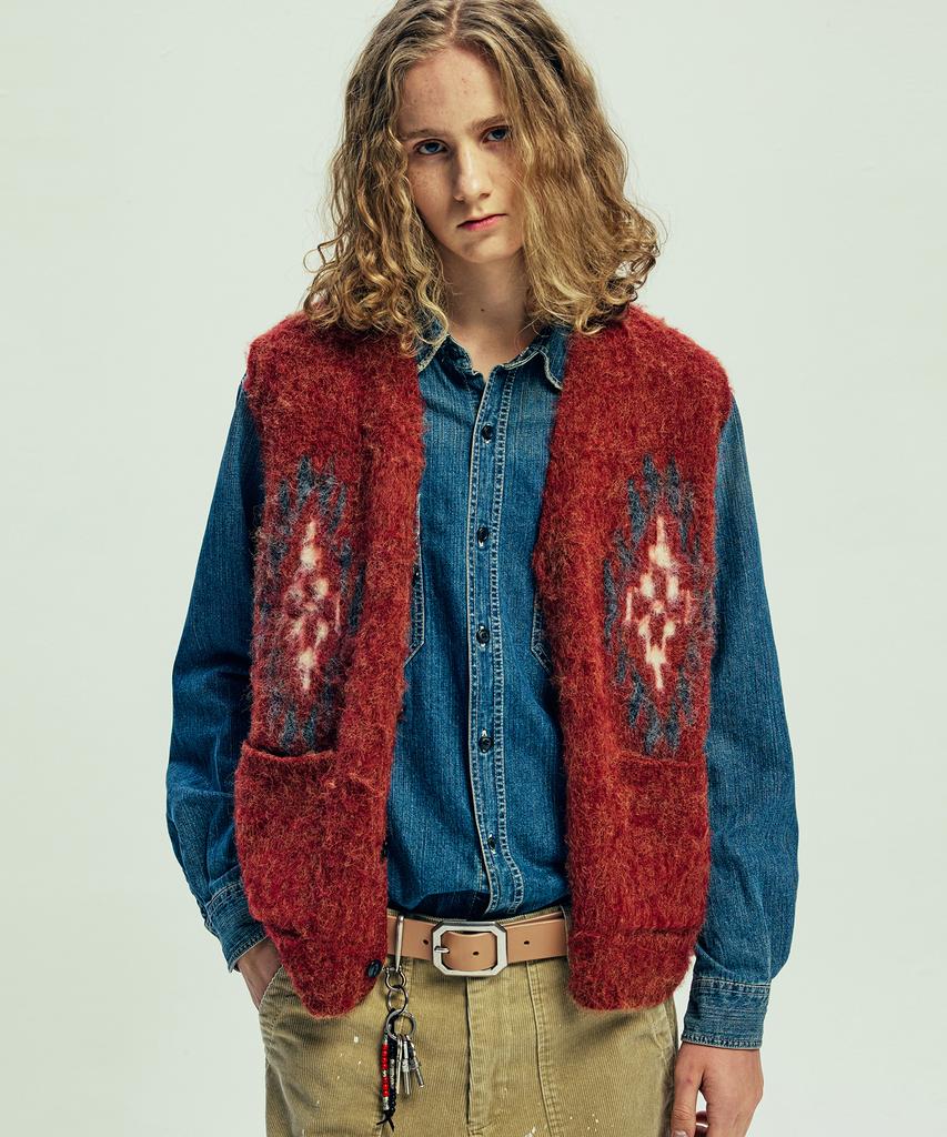 Knd Chimayo Pattern Brush Knit Vest Brick