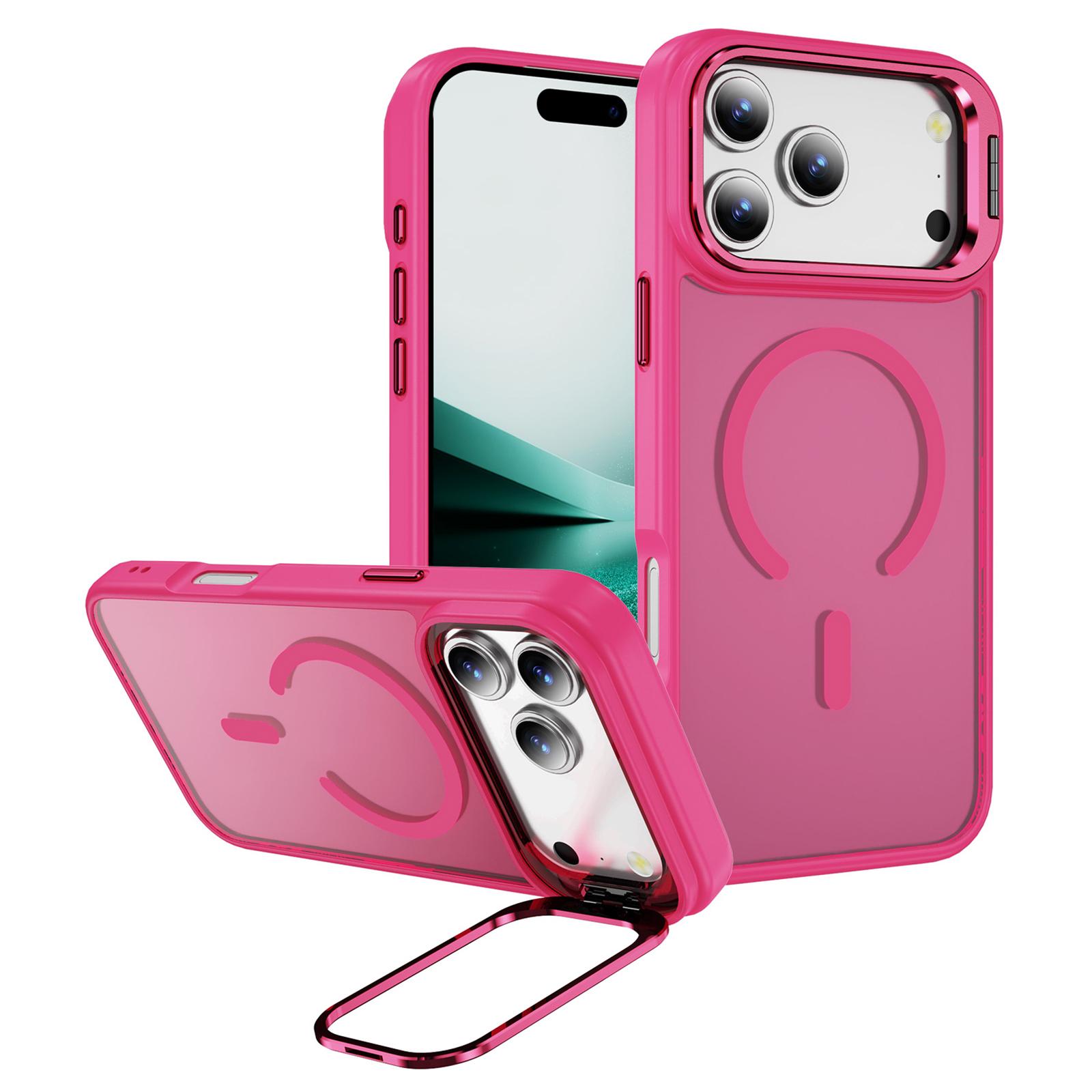 

Магнитный чехол для iPhone 17 Pro Max с подставкой для объектива, чехол для телефона из ПК+ТПУ с тактильным покрытием Pink