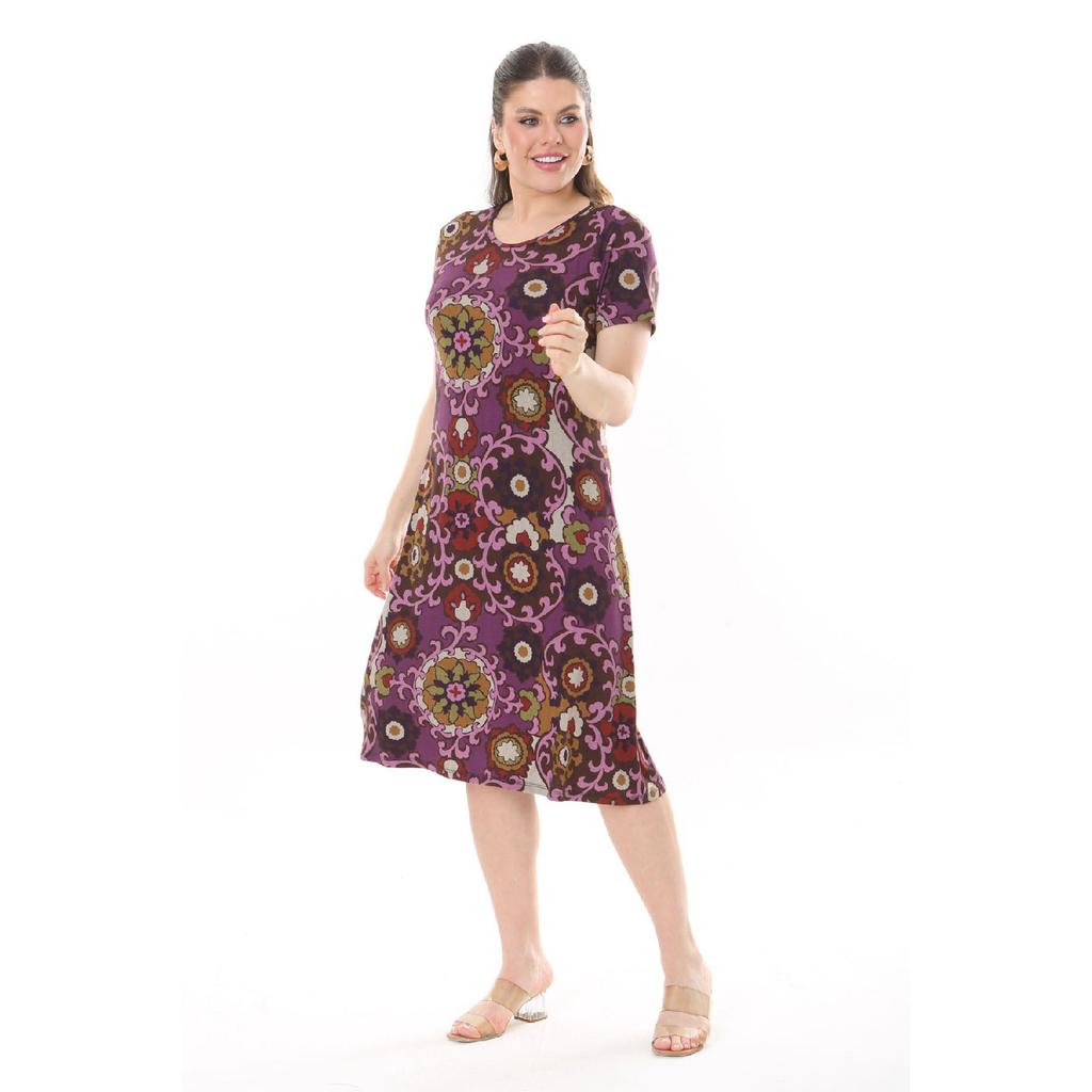 Women's Blue Green Maze Pattern Midi Dress