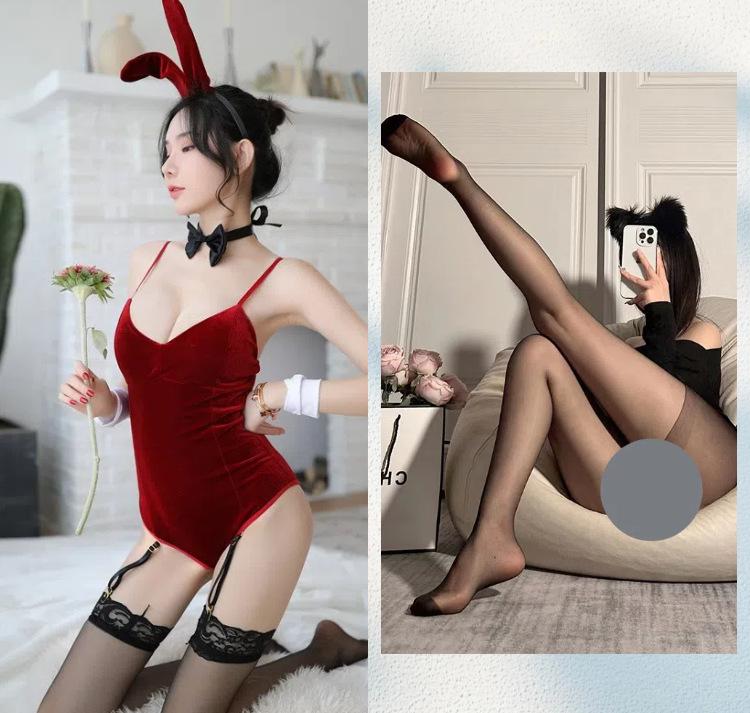 Sexy Lingerie Sexy Bunny One-piece Uniform Crotch Hidden Button Tease Passion Suit Velvet
