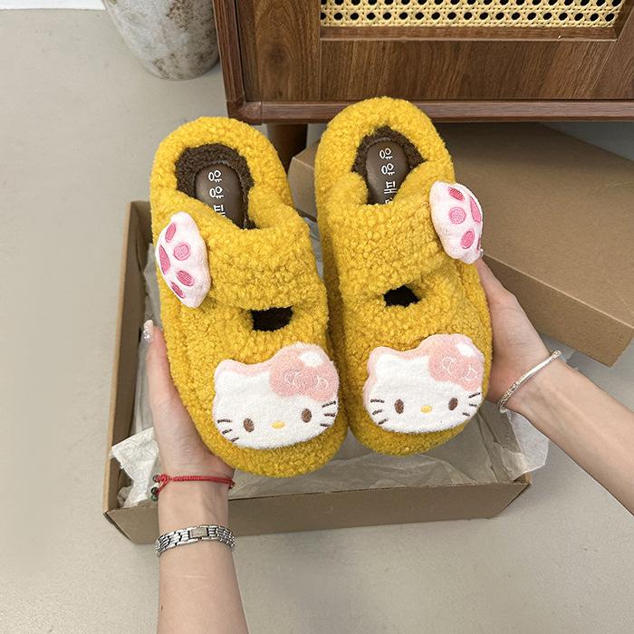 Mode mignon dessin animé sac Velcro tête pantoufles moelleuses pour femmes 2025 automne et hiver nouveau maison semelle épaisse intérieur coton serpillière