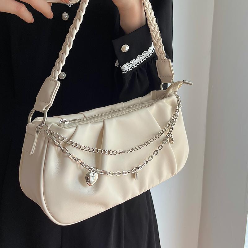 New Women Single Shoulder Bag Solid Color Chain Decor Female Cloud Handbag Fashion Simple All-Matched Underarm Bag