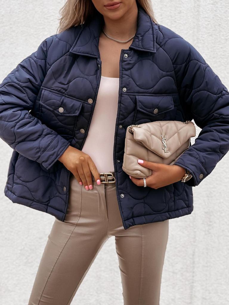 Winter European and American Style Long Sleeve Button Cotton-Padded Women's Jacket