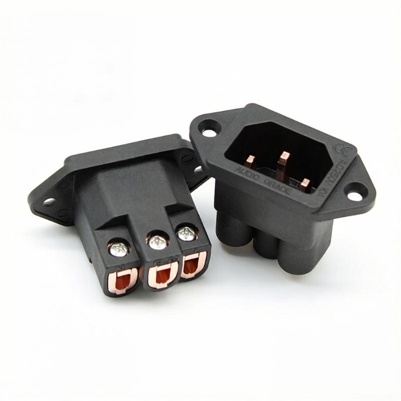 Copper IEC Power Plugs 3 Pin Socket HIFI Amplifiers Power Connectors for Gear and Musical Instrument Enduring