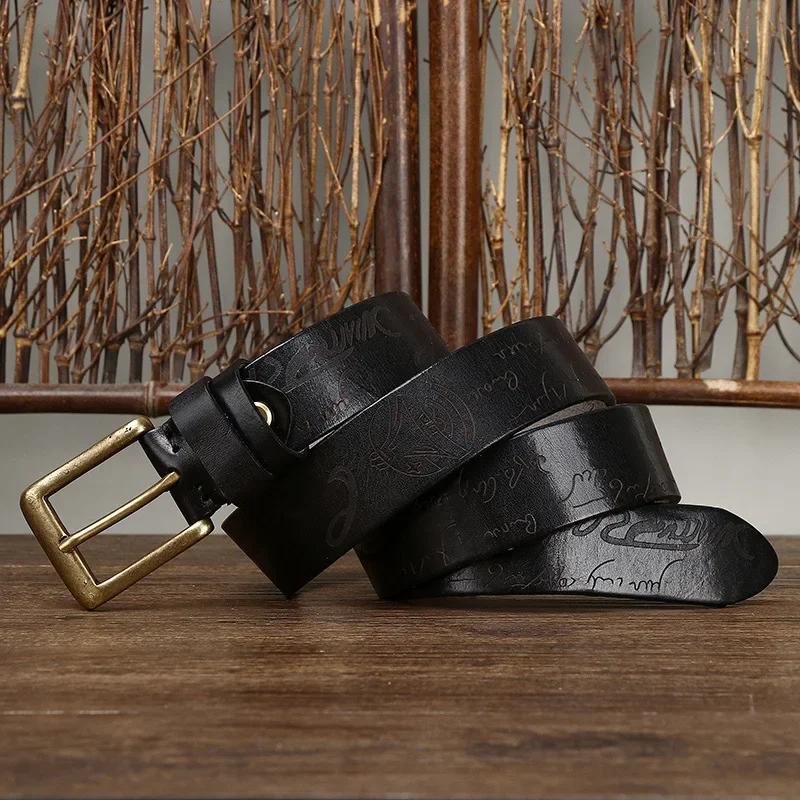 

3,8 см ремни из натуральной кожи высокого качества из натуральной кожи для мужчин, фирменный ремень, мужская латунная пряжка, лазерная гравировка, джинсы, ковбойские чинтосы 125cm чёрный