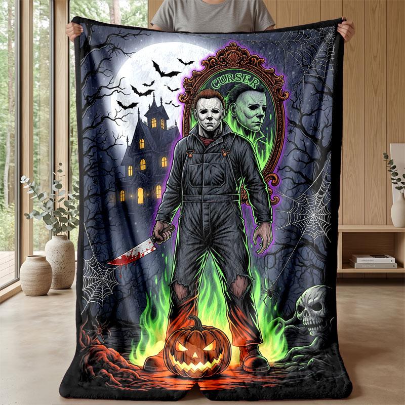 Soft Flannel Blanket Lightweight Cozy Bedroom Living Room CoverHalloween Michael Myers