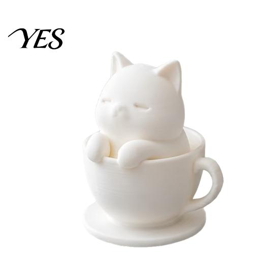 Aesthetic Desk Accessories for Women 3D Printed Cute Cat Teacup Figurine, Mini Animal Statue Healing Decor Ornament, Smooth Minimalist White Figurine
