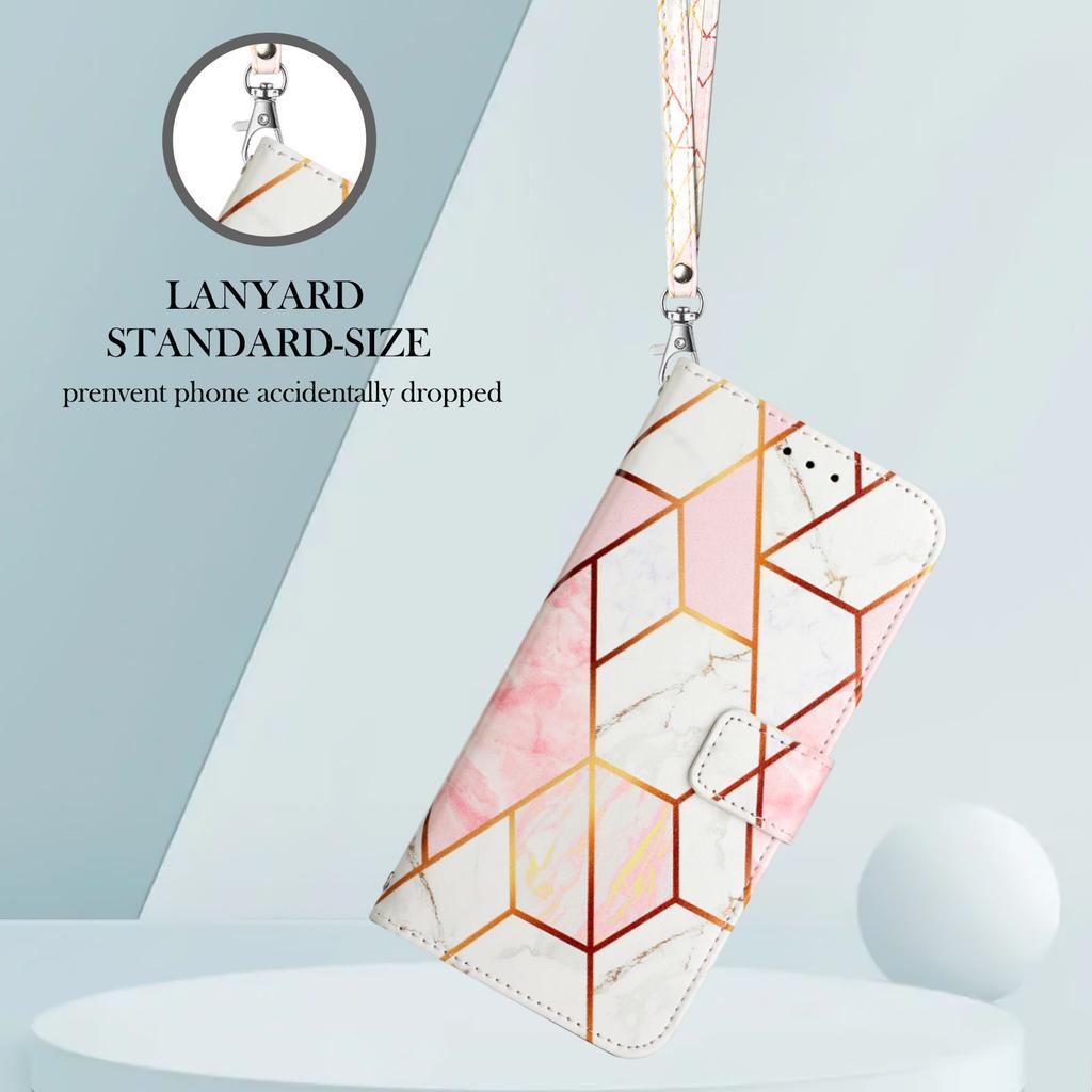 For Motorola Moto E14 4G/G04 4G/G04s 4G/G24 4G Case with Strap Marble Pattern Leather Phone Cover Card Holder