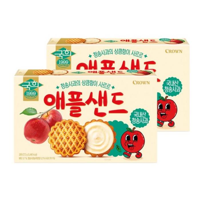 Crown Gukhee Apple Sandwich 272g – Crunchy & Fruity Korean Biscuit Snack