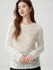 Women's Loose Knit Cashmere Sweater with Hollow Bead Lace and Floral Round Neck