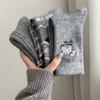 Grey Autumn and Winter Cartoon Dog Wool Thickened Women's Socks with Bow and Sweet Wind Tube Socks