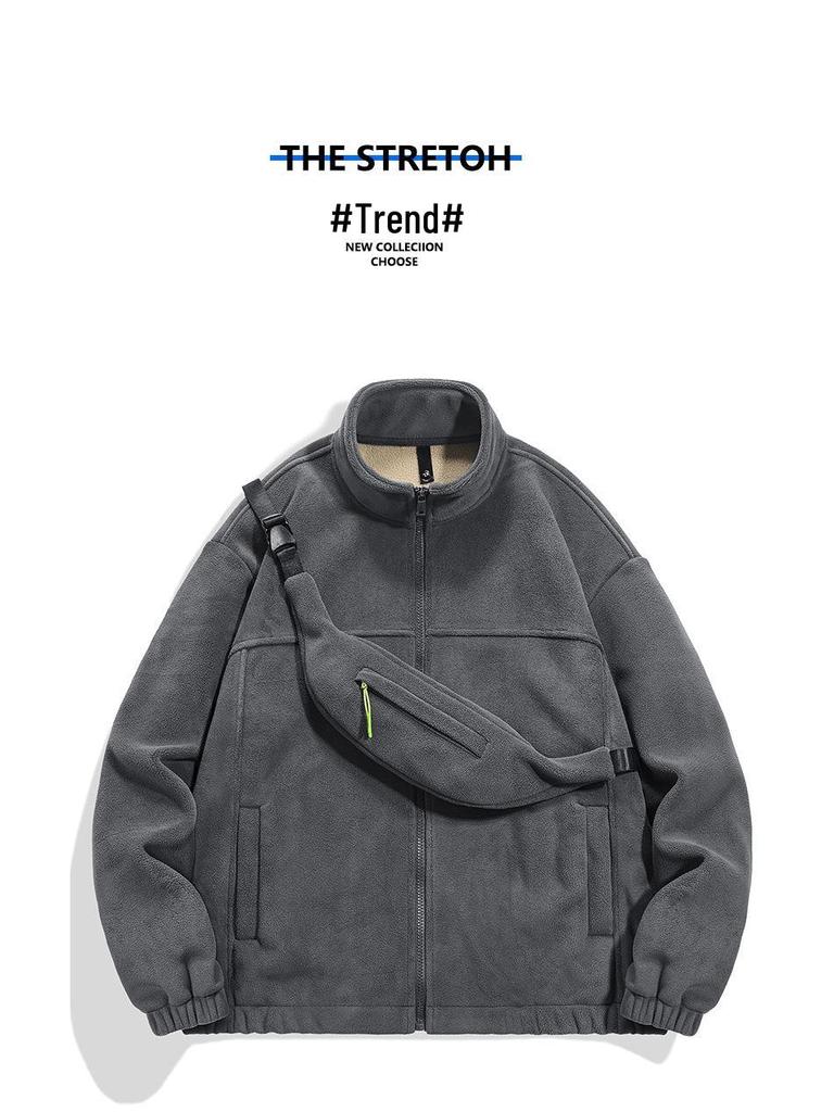 Men's Trendy Fleece Stand Collar Cardigan Jacket