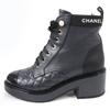 Excellent CHANEL Ankle boots Logo Matelasse F Pearl Lace-up Women 37 G38514 Used