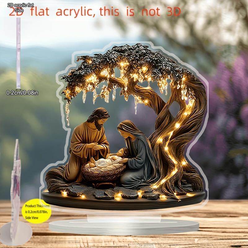 2D Flat Nativity Scene Acrylic Tabletop Decoration, Jesus, Glowing Tree & Soft Lighting, Suitable for wall decoration, porch, room, villa, accents Hom