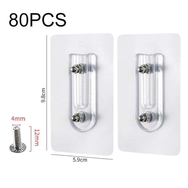 80pcs Adjustable Screw Stickers Strong Adhesive Seamless Sticky Wall Hook Nail Mounting Rack Double Pegs Wall Picture Hook Kits